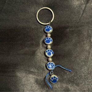 Blue Paw Print Keychain | Team Spirit Bag Charm | Silver + Blue | Tigers Bears